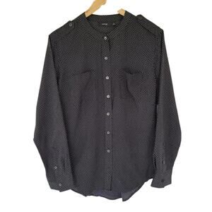 Apt 9 Long Sleeve Button Down Pin Dot Blouse Black White Womens Size M Polyester